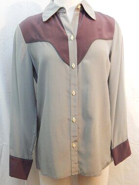 Classic Western Style Shirt - 100% Silk - Levante - Size 10 - M of P Buttons